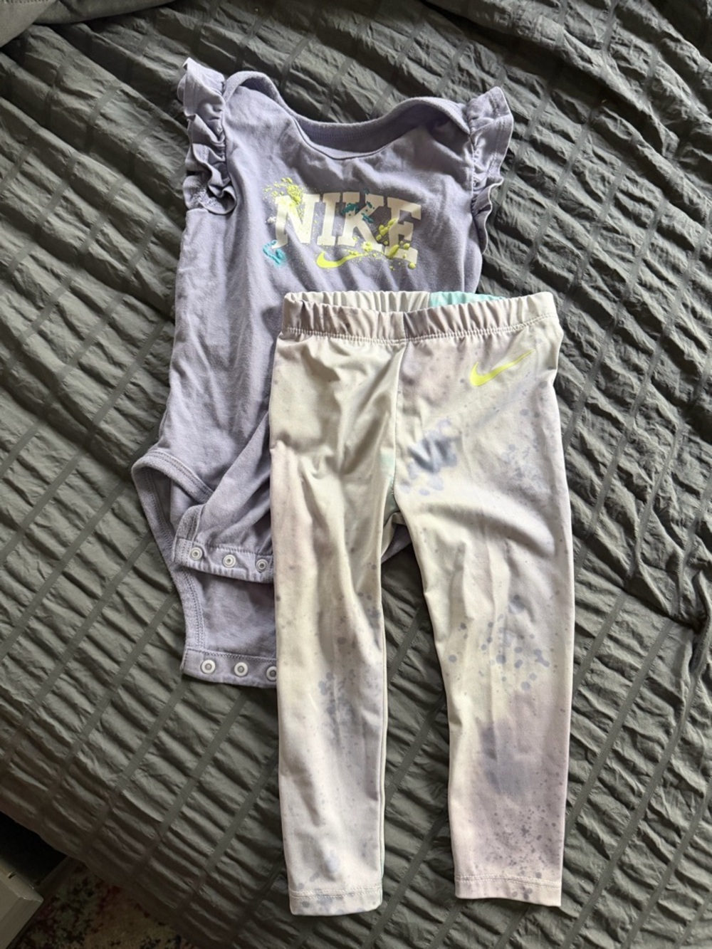 Nike Pastel Lilac Bodysuit and Cream Tie-Dye Leggings Set